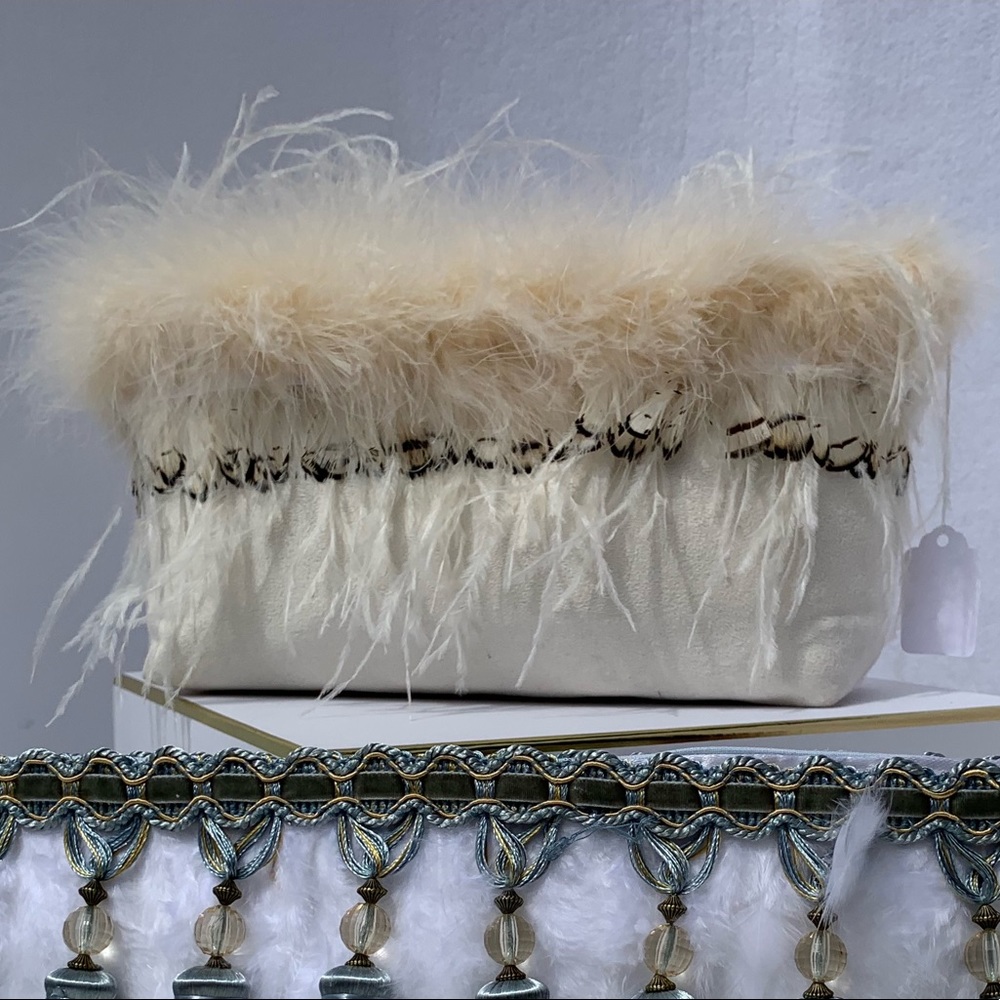 Cream Feather Purse/ Clutch